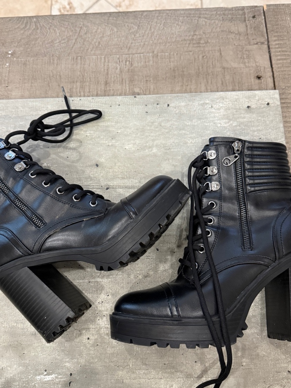 G by Guess Black Lace-Up Chunky Heel Combat Boots
